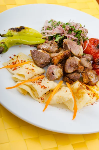 Meat cuisine - kebab served in plate — Stock Photo, Image