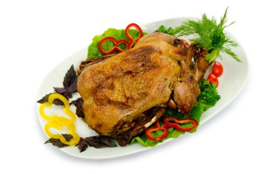 Roasted turkey served in plate clipart