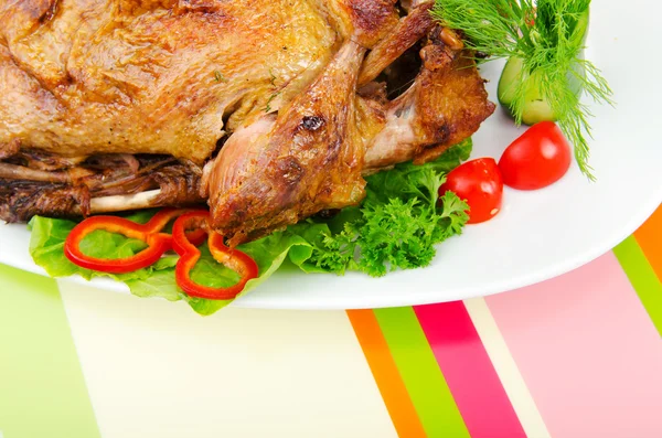 Roasted turkey on the festive table — Stock Photo, Image