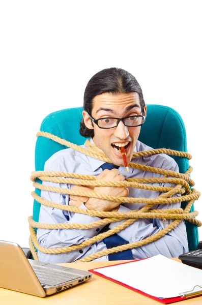 Giovane uomo d'affari legato con corda — Foto Stock