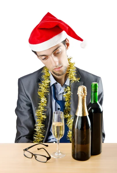 Пьяный бизнесмен после рождественской вечеринки в офисе — стоковое фото