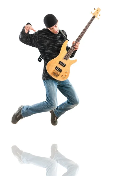 Gitara gracz skoki w powietrzu — Zdjęcie stockowe