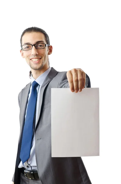 Businessman holding blank message — Stock Photo, Image
