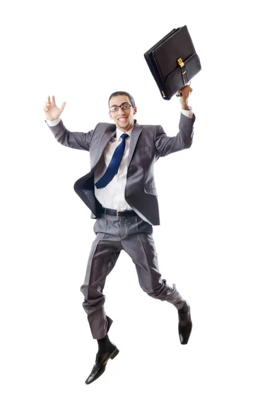 Saltando hombre de negocios aislado en blanco —  Fotos de Stock