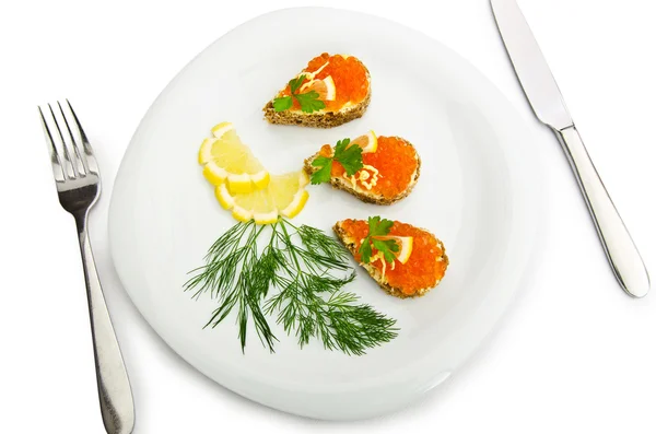 Red caviar served on bread — Stock Photo, Image
