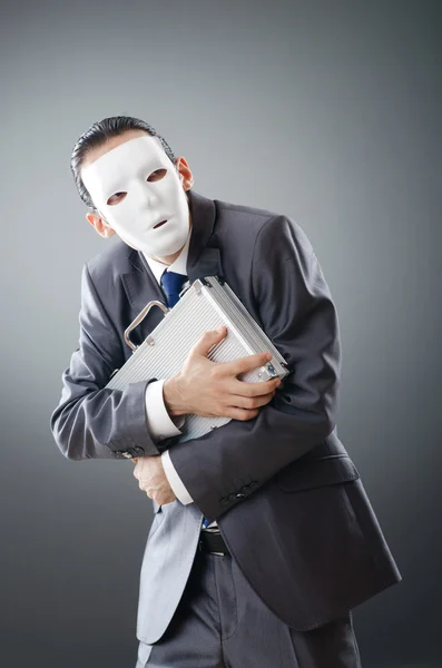 Conceito de espionato industrial com empresário mascarado — Fotografia de Stock