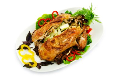 Roasted turkey served in plate clipart