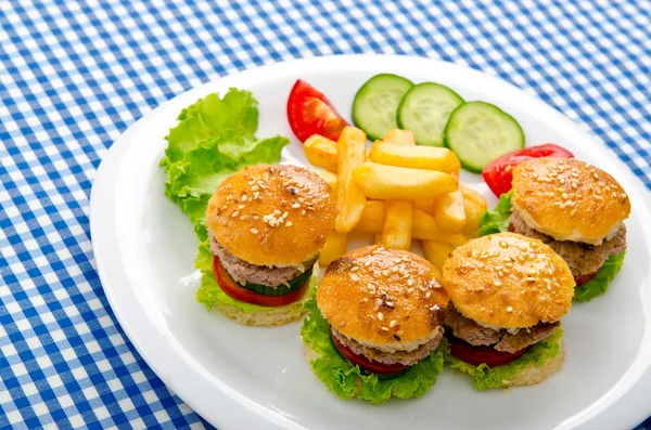 Burgery s hranolkama v talíři — Stock fotografie