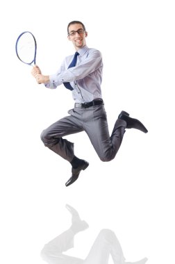 Beyaz tenis oynamaya işadamı
