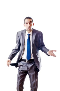 Businessman with empty pockets clipart