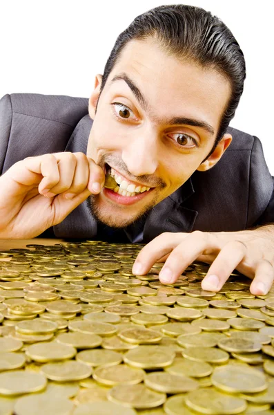 Affärsman med gyllene mynt — Stockfoto