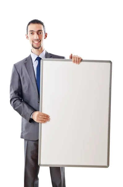 Jovem empresário com quadro branco — Fotografia de Stock