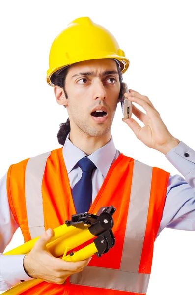 Junger Bauarbeiter mit hartem Hut — Stockfoto