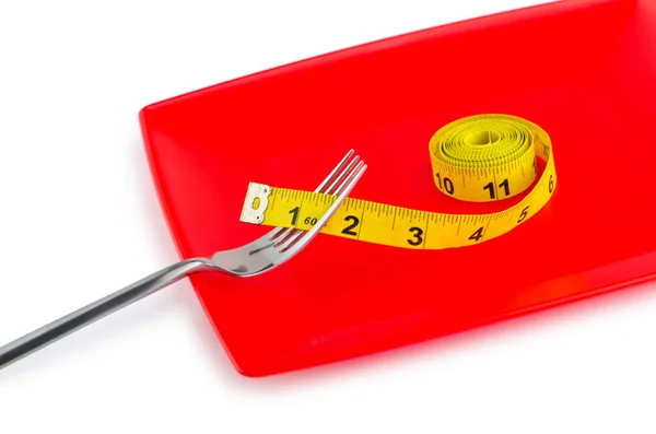 Conceito de dieta com garfo e metro — Fotografia de Stock