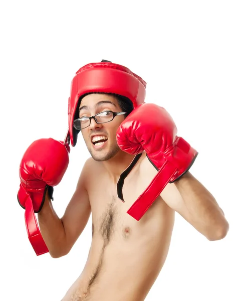 Boxeador divertido aislado en blanco —  Fotos de Stock