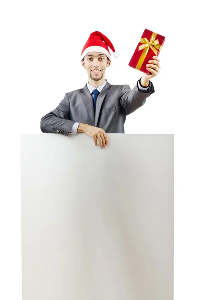 Noel Baba şapkası boş mesaj ile işadamı — Stok fotoğraf