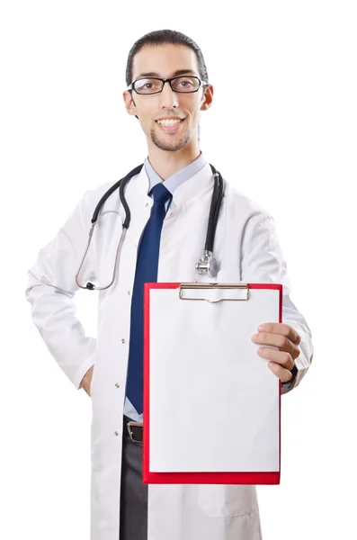 Arzt mit leerem Ordner auf weiß — Stockfoto