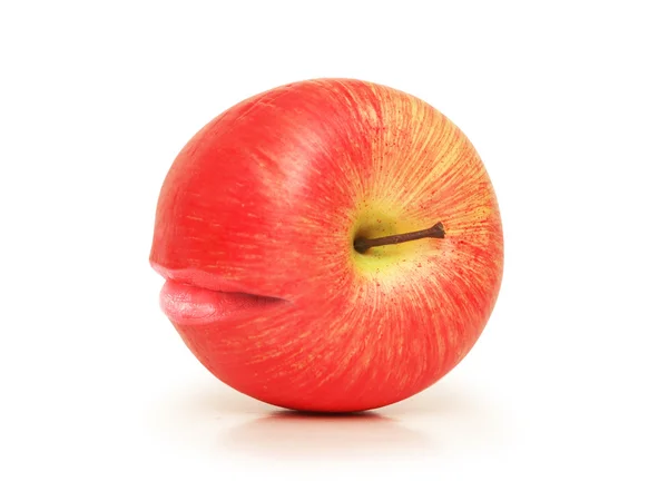 Pomme avec bouche isolée sur blanc — Photo