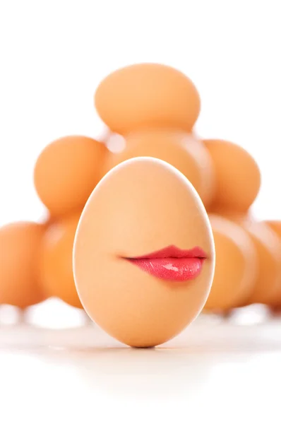 Eieren met mond geïsoleerd op wit — Stockfoto