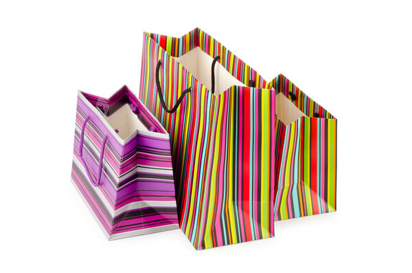 Концепция покупок с мешком на белом
