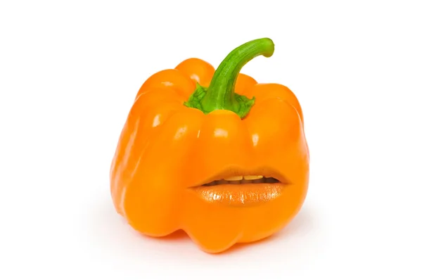 Pimiento naranja con boca —  Fotos de Stock