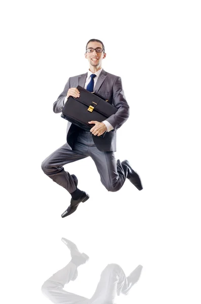 Saltando empresário isolado no branco — Fotografia de Stock