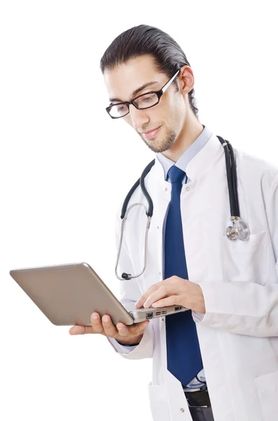 Medico maschio che lavora su laptop — Foto Stock