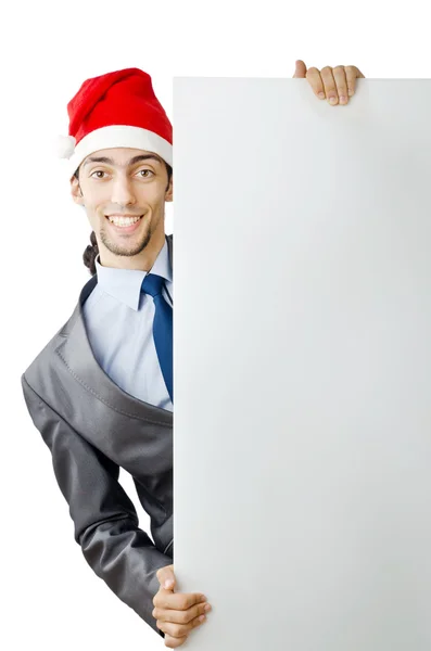 Zakenman in kerstmuts met een leeg bericht — Stockfoto