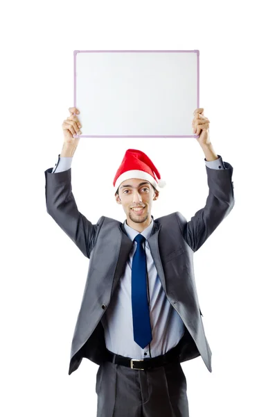 Geschäftsmann mit Weihnachtsmütze und leerer Botschaft — Stockfoto