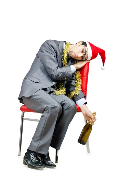 Trabalhador de escritório bêbado após a festa de Natal — Fotografia de Stock