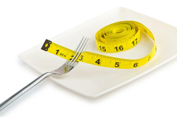 Koncepcja diety z widelcem i miernikiem — Zdjęcie stockowe