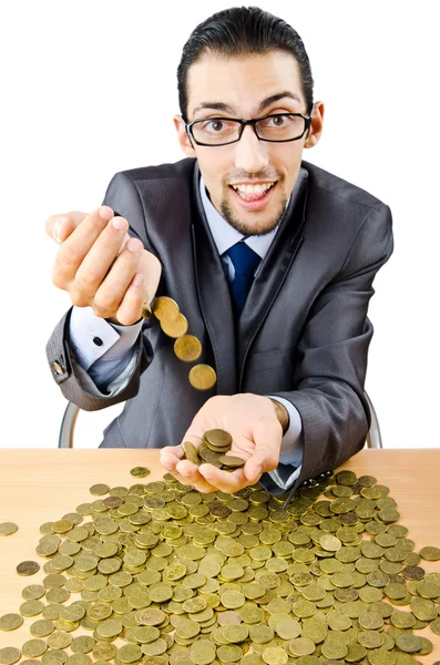 Affärsman med gyllene mynt — Stockfoto