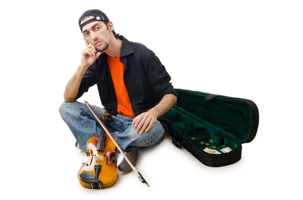 Violinista isolato su bianco — Foto Stock