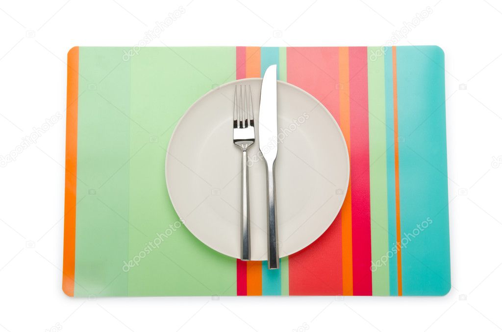 Plate and utensils served on table — Stock Photo © Elnur_ 7513492