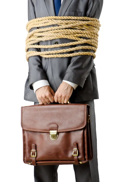 Businessman tied up on white — Stock Photo, Image