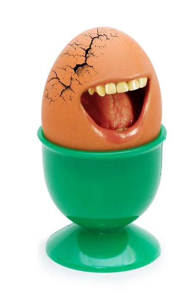 口を白で隔離される卵 — ストック写真