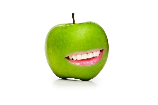 Apple with mouth isolated on white — Stock Photo, Image