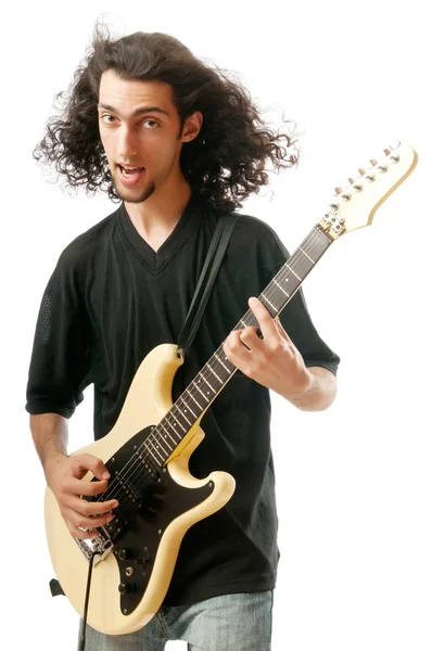 Kytara hráč izolovaný na bílém pozadí — Stock fotografie