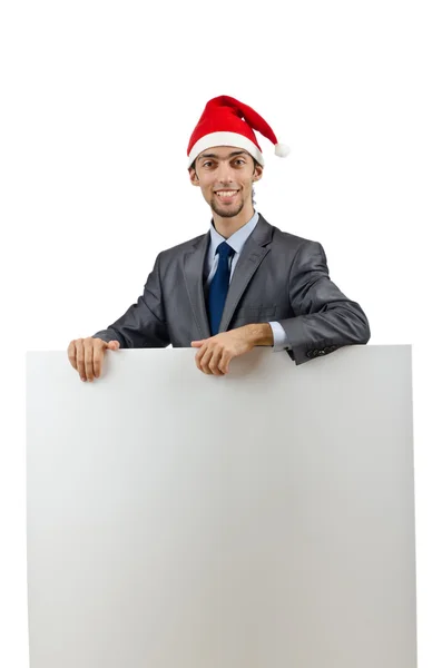 Empresario en sombrero de santa con mensaje en blanco —  Fotos de Stock