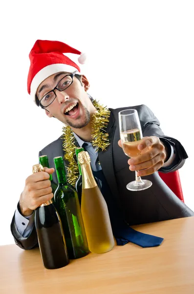 クリスマスパーティーの後の酔っぱらいの事務員 — ストック写真