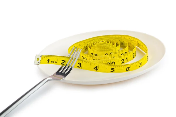 Koncepcja diety z widelcem i miernikiem — Zdjęcie stockowe