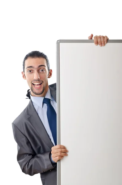 Young businessman with white board — Stock Photo, Image