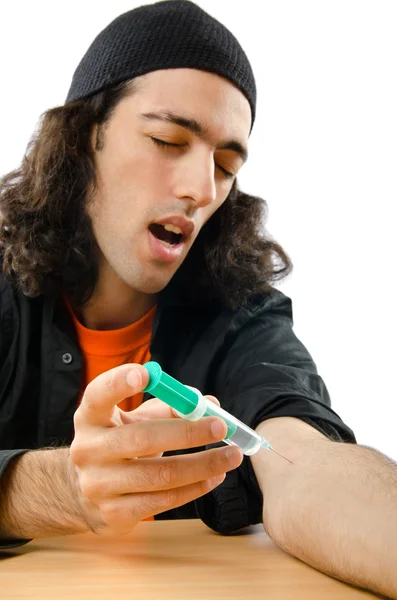 Drug addict during injection — Stock Photo, Image
