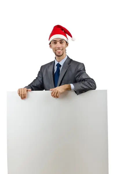 Empresario en sombrero de santa con mensaje en blanco — Foto de Stock