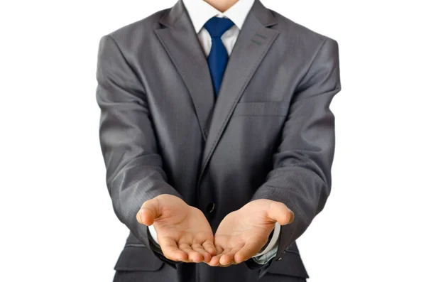 Businessman holding empty hands — Stock Photo, Image