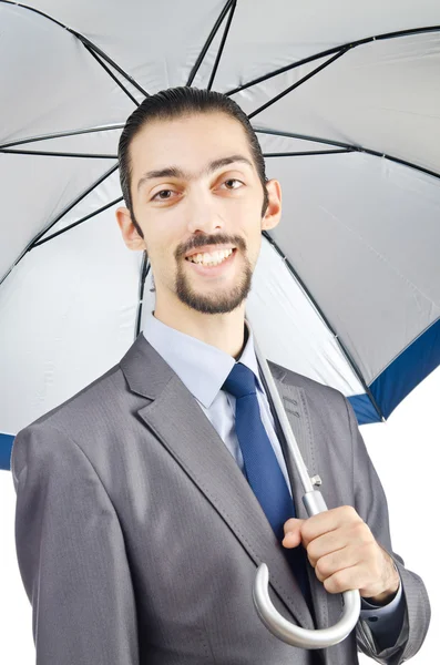 Man met paraplu op wit — Stockfoto
