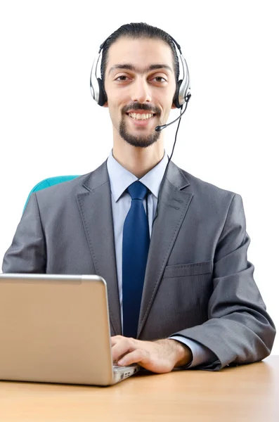 Call center operator met laptop — Stockfoto