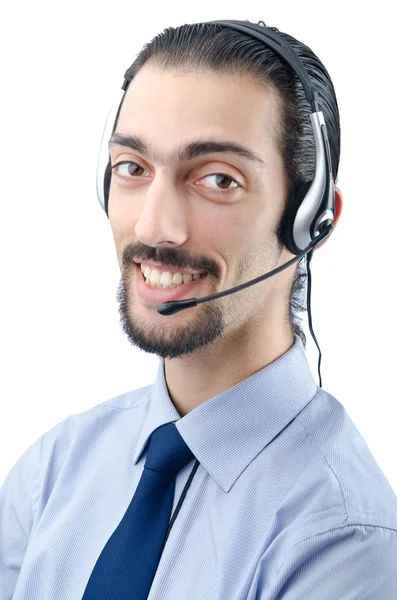 Call center operátor fejhallgatóval — Stock Fotó
