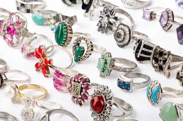 stock image Selection of many precious rings