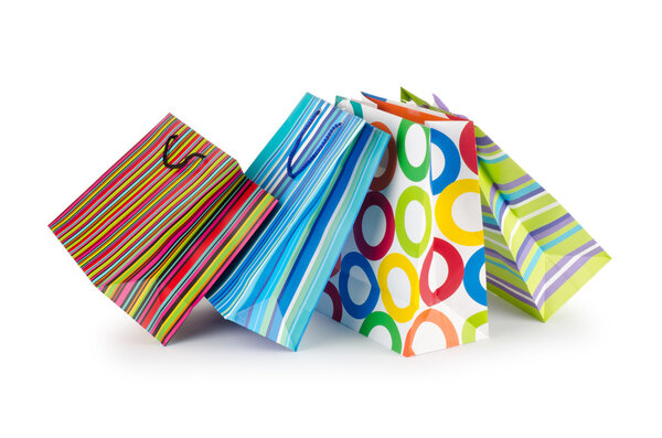 Концепция покупок с мешком на белом
